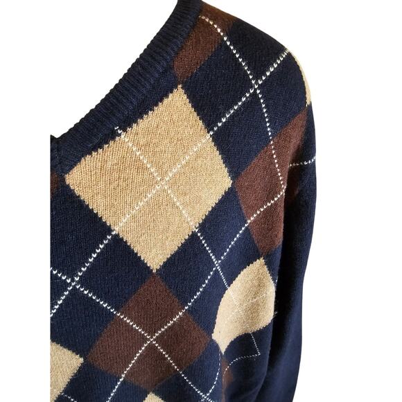 Jos A Bank XL lambswool wool blend argyle knit mens sweater warm winter blue ^ - Picture 4 of 6